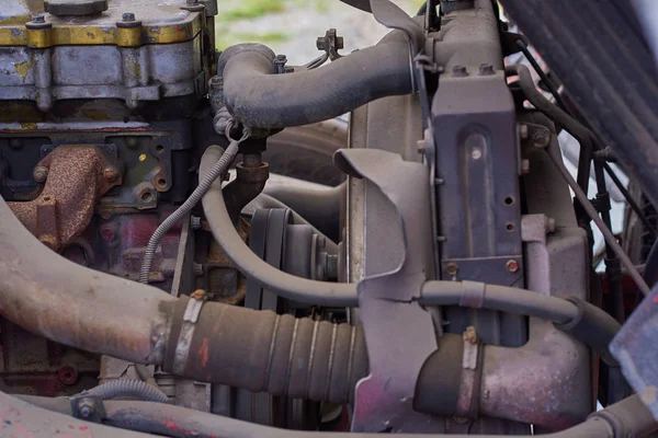 diesel engines , spare parts inside trucks and special equipment from Japan close up