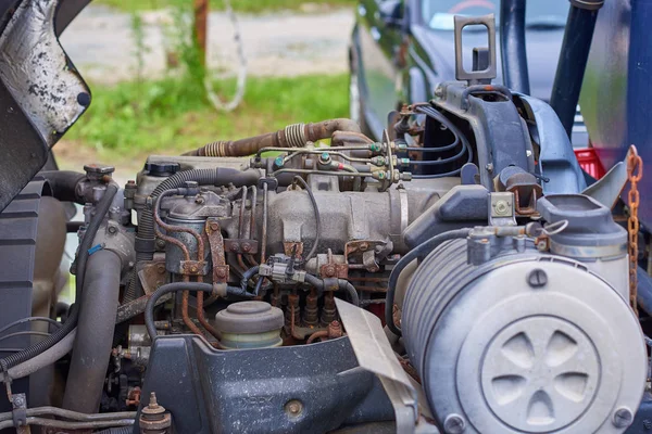 diesel engines , spare parts inside trucks and special equipment from Japan close up