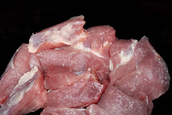 Carne Crua Sobre Fundo Preto Produto Semi Acabado Para Cozinha — Fotografia de Stock