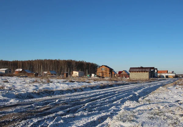 Sibiriska Village Ryssland Dåliga Vägar Problem Road Landsbygdens Landskap Vinter — Stockfoto