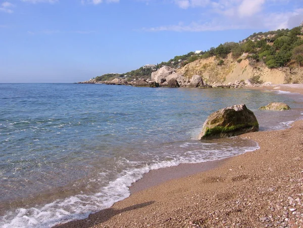 Háttérben Ocean Beach Hullámok Víz Kristálytiszta Tenger Partján Nagy Surf — Stock Fotó