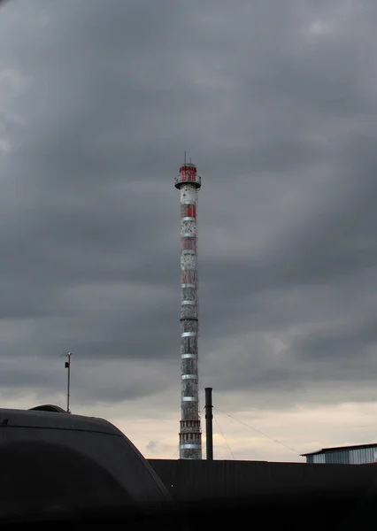 High Production Steel Tower Technical Building Background Cloudy Sky Industrial — Stock Photo, Image