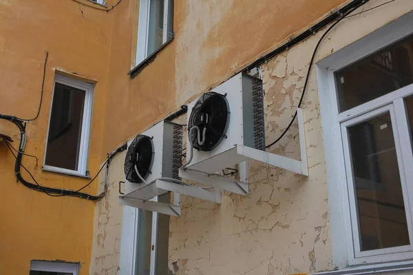 air conditioners on the outer wall of a residential building air fresheners air conditioning system