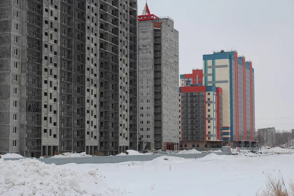 Ryssland Novosibirsk Februari 2015 Nytt Bostadsområde Uppförande Byggarbetsplatsen Höghus — Stockfoto