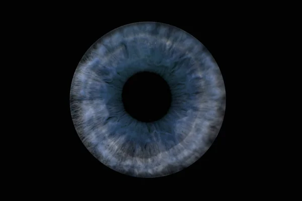 Human Blue Eye Iris Pupil Macro Black Background — Stock Photo, Image