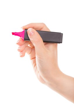 Beyaz arka plan üzerinde izole işareti kadın eliyle