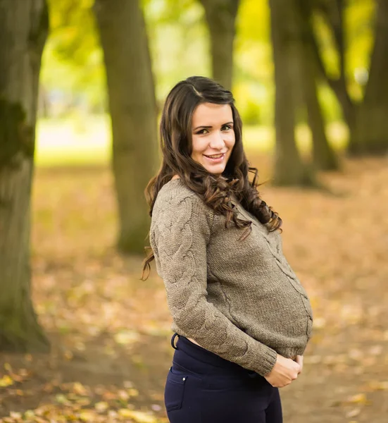 Joven Morena Embarazada Posando Verano Parque —  Fotos de Stock