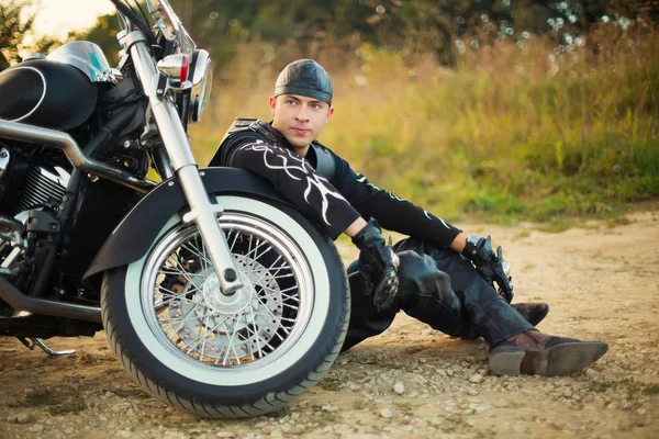 Handsome Young Man Sitting Motorcycle — Stock Photo, Image