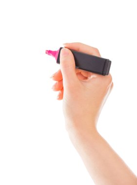 Beyaz arka plan üzerinde izole işareti kadın eliyle