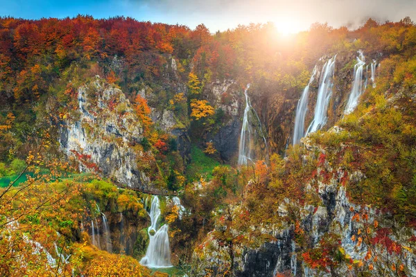 Fantastische Toeristische Plaats Herfst Geweldige Weergave Van Meest Bekende Watervallen — Stockfoto