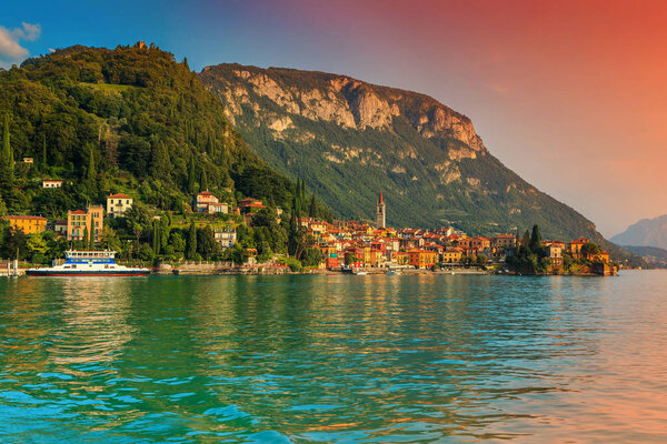 Beautiful luxury holiday resort, colorful villas and harbor in Varenna, Lake Como, Lombardy region, Italy, Europe