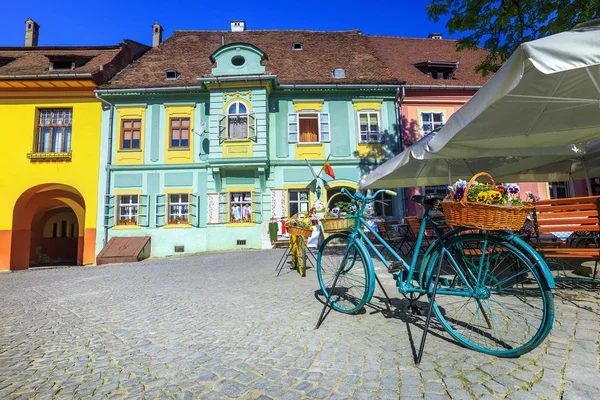 Amazing Travel Recreation Place Street Cafe Bar Ornamented Bycicles Sighisoara — Stock Photo, Image