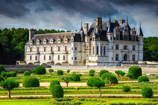 Famous Ornamental Garden Chenonceau Castle Colorful Flowers Loire Valley France — Stock Photo, Image