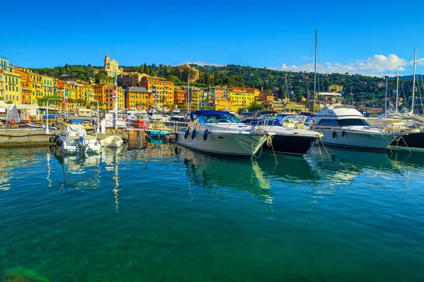 Santa Margherita Ligure liman ve renkli Akdeniz binalar, Liguria, İtalya
