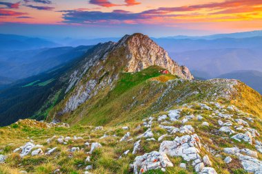 Wonderful sunset and colorful clouds, Piatra Craiului mountains, Carpathians, Romania