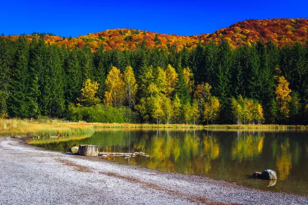 Spektakuläre Herbstlandschaft Mit Bunten Laubbäumen Wald Und Dem Berühmten Vulkansee — Stockfoto