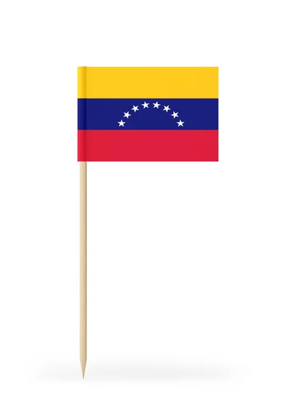 Small Venezuela flag on a toothpick. The flag has nicely detailed paper texture. High quality 3d render. Isolated on white background.