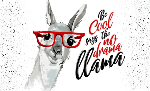 Cool Says Drama Llama Cute Watercolor Sketch Cartoon Alpaca Cool — Stock Vector