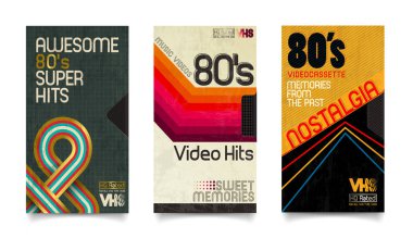 Vektör beta kaset ve kaset kutusu eski grafik ile 80'lerin tarzı. Harika süper video sayısı. VHS etkisi. 80's ve 90 's tarzı. Retro vintage kapak. 80'ler harf renk. Kolay düzenlenebilir tasarım şablonu.