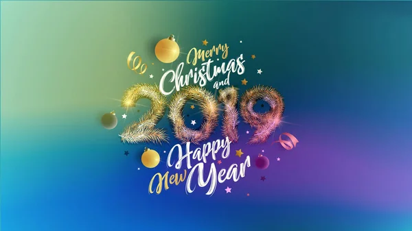 Kerstmis Prettige Kerstdagen Gelukkig Nieuwjaar 2019 Belettering Vector Concept Voor — Stockvector