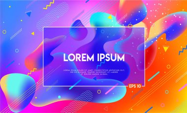Renkli geometrik arka plan. Sıvı grafik şekiller kompozisyon. Afiş, poster, kapak için soyut şekiller oluşturmaya. Şık modern trendy tarzı. Kolay düzenlenebilir kapak şablonu. EPS 10 vektör 