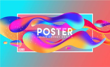 Poster. Sıvı grafik şekiller kompozisyon. Renkli geometrik arka plan. Afiş, poster, kapak için soyut şekiller oluşturmaya. Şık modern trendy tarzı. Kolay düzenlenebilir bir şablona. Eps10 vektör