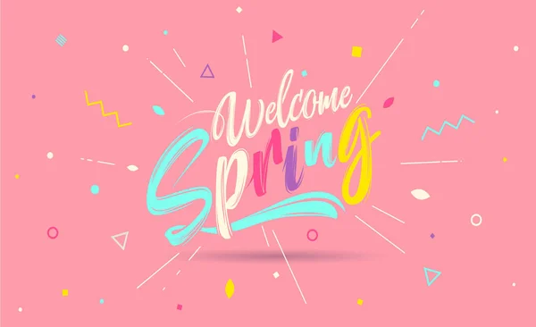 Welcome Spring Banner Trendy Textured Season Vocation Weekend Holiday Logo — Stock Vector
