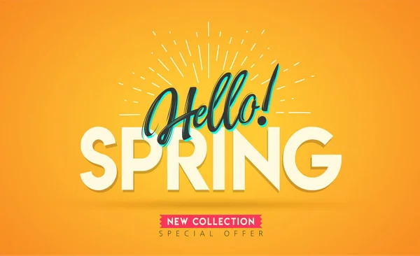 Hello Spring Banner Trendy Textured Season Vocation Weekend Holiday Logo — Stock Vector