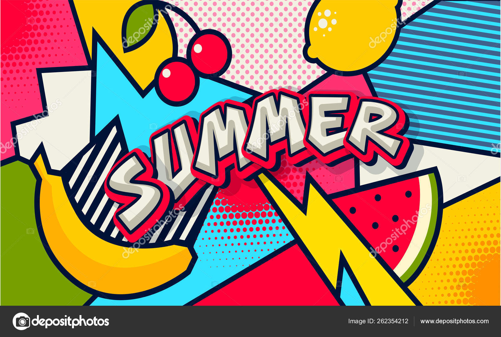 Summer Pop  Art  Poster  Banner Funny Comic Fresh Summer Word 