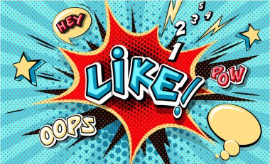 Gibi. Pop art bulut balonu. Komik konuşma balonu. Popart retro çizgi roman tarzı Trendy Renkli retro vintage arka plan. Çizim, tasarımınız için kolay kullanılabilir. Patlama komik çizgi film etkisi.