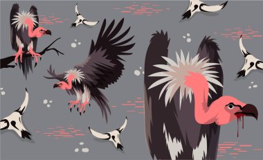 Akbaba kuş Afrika hayvan vektör illüstrasyon. Yeni Moda Yaz Satış Banner. Evil Akbabalar Modern Grafik Arka Plan. Egzotik Davetiye, Poster, El İlanı veya Kartı.