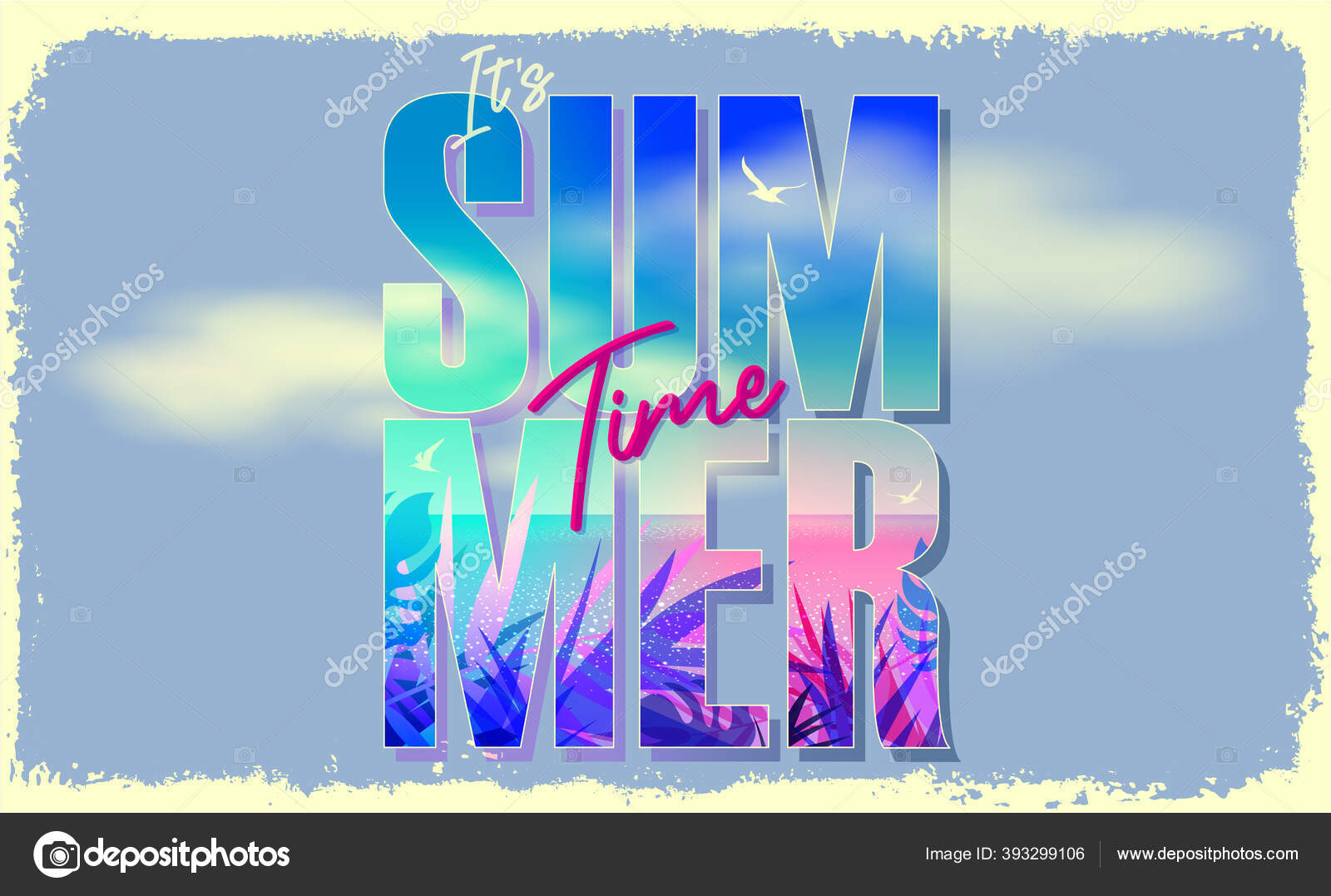 Summer Postcard It's Summer Time Hot Summer Banner Trendy Texture Stock