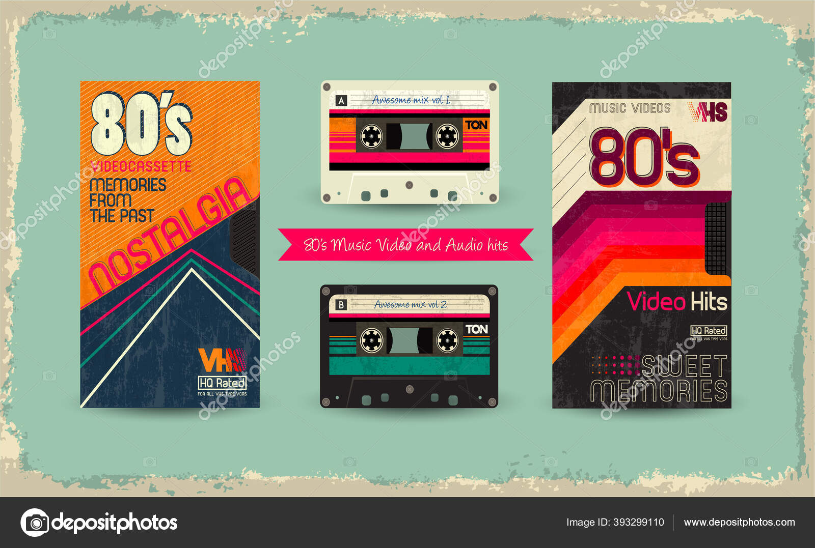 Vhs Tape Vector Beta Tape Cassette Box Old Graphic 80S Stock Vector