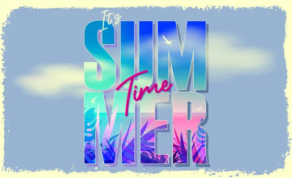 Sommerpostkarte Ist Sommerzeit Heißes Sommerbanner Trendige Textur Saison Wochenende Feiertag lizenzfreie Stockvektoren