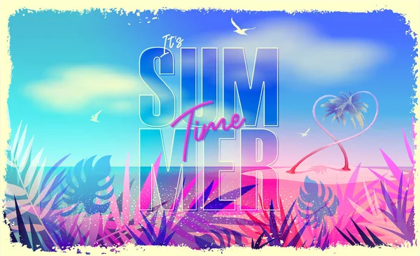 Sommerpostkarte Ist Sommerzeit Heißes Sommerbanner Trendige Textur Saison Wochenende Feiertag Vektorgrafiken