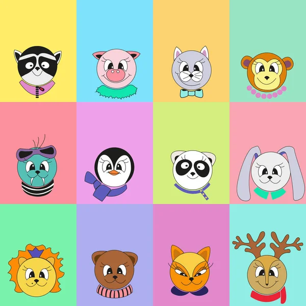 Set Cute Cartoon Animals Calendar Design Color Vector Illustration — Stock Vector