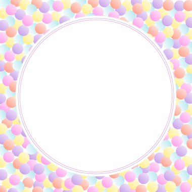  Çerçeve beyaz zemin üzerine suluboya çok renkli konfeti. İzole vektör çizim.