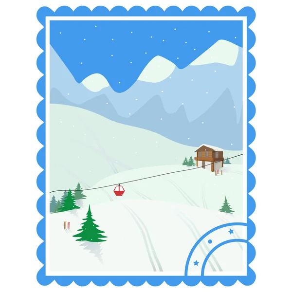 Ski Holiday Mountains Color Vector Isolated Illustration Iin Form Postage — Stock Vector