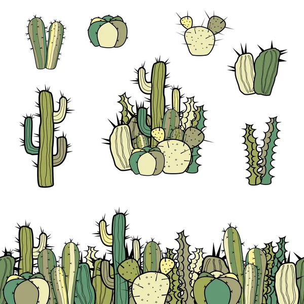 Ensemble Plusieurs Types Cactus Groupes Une Bordure Transparente Illustration Vectorielle — Image vectorielle