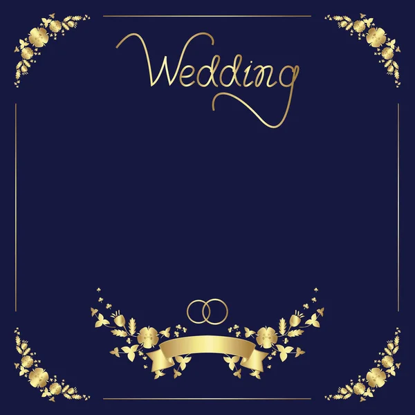 Designsatz Einer Hochzeitsschablone Mit Blumenrahmen Handschrift Schleife Und Zwei Ringen — Stockvektor