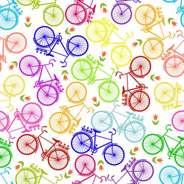 Bisikletler, Bisiklet, renkli vektör çizim sürme Illustration. Seamless modeli.
