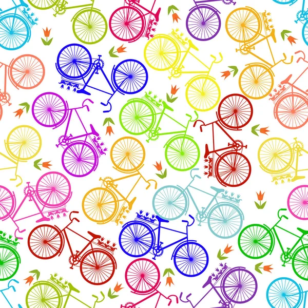 Bisikletler, Bisiklet, renkli vektör çizim sürme Illustration. Seamless modeli.