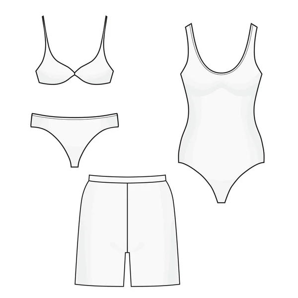 ワンピース水着 ビキニと水泳パンツ 白い背景の上ベクトル グラフィック アイコン分離図 — ストックベクタ