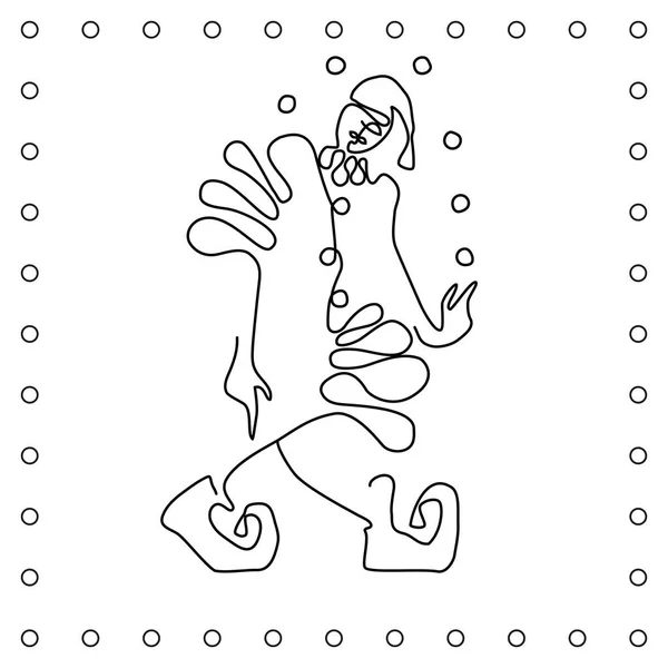 Ligne Plate Noir Blanc Dessin Main Jongleur Clown Illustration Vectorielle — Image vectorielle