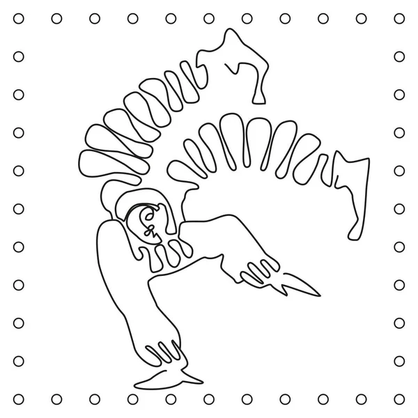 Platte Zwarte Witte Lijn Hand Tekenen Clown Acrobat Vectorillustratie Geïsoleerd — Stockvector