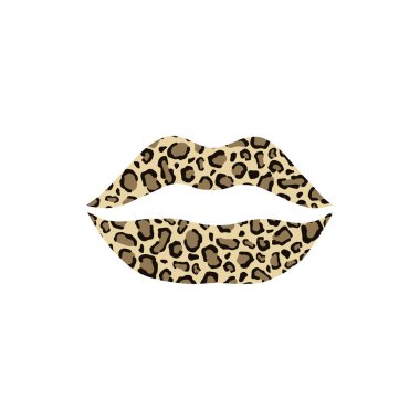 Vector isolated illustration of lips with leopard pattern on white background. clipart