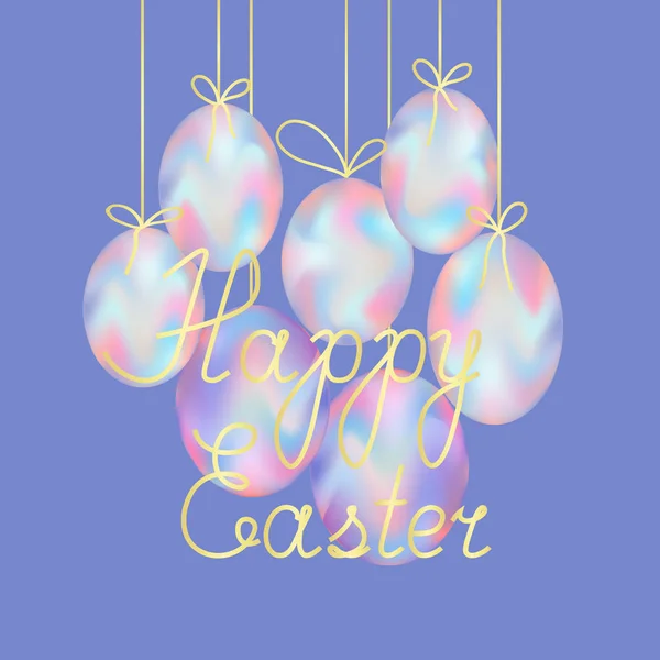 Rainbow Easter Eggs Greetings Inglês Exemplo Cartão Saudação Com Gradiente — Vetor de Stock