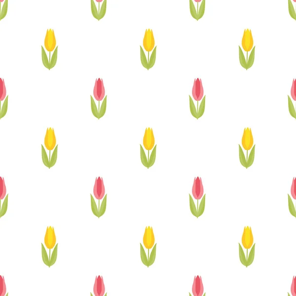 Bezszwowy Wzór Tulipany Wiosennej Kolorowy Rysunek Graficzny Białym Tle — Wektor stockowy