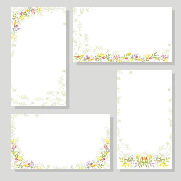 Conjunto Cuatro Tarjetas Con Flores Ramas Con Hojas Para Diseño — Vector de stock