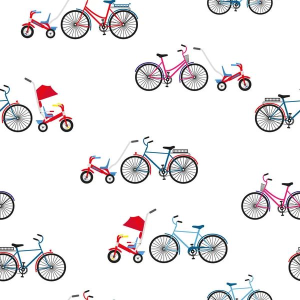 Adultos y bicicletas infantiles. Vector sin costura — Vector de stock